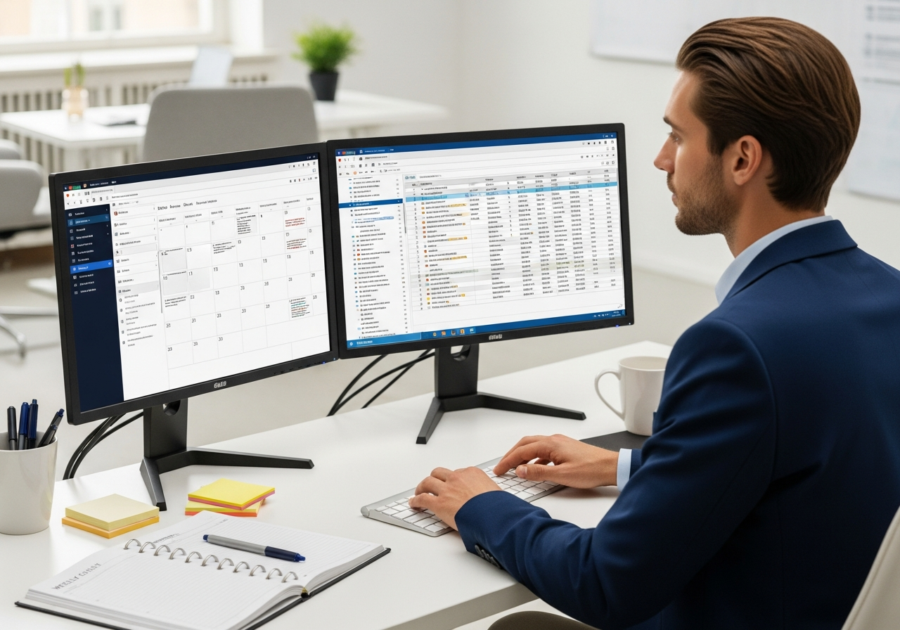 Admin assistant managing calendar, email, and data entry