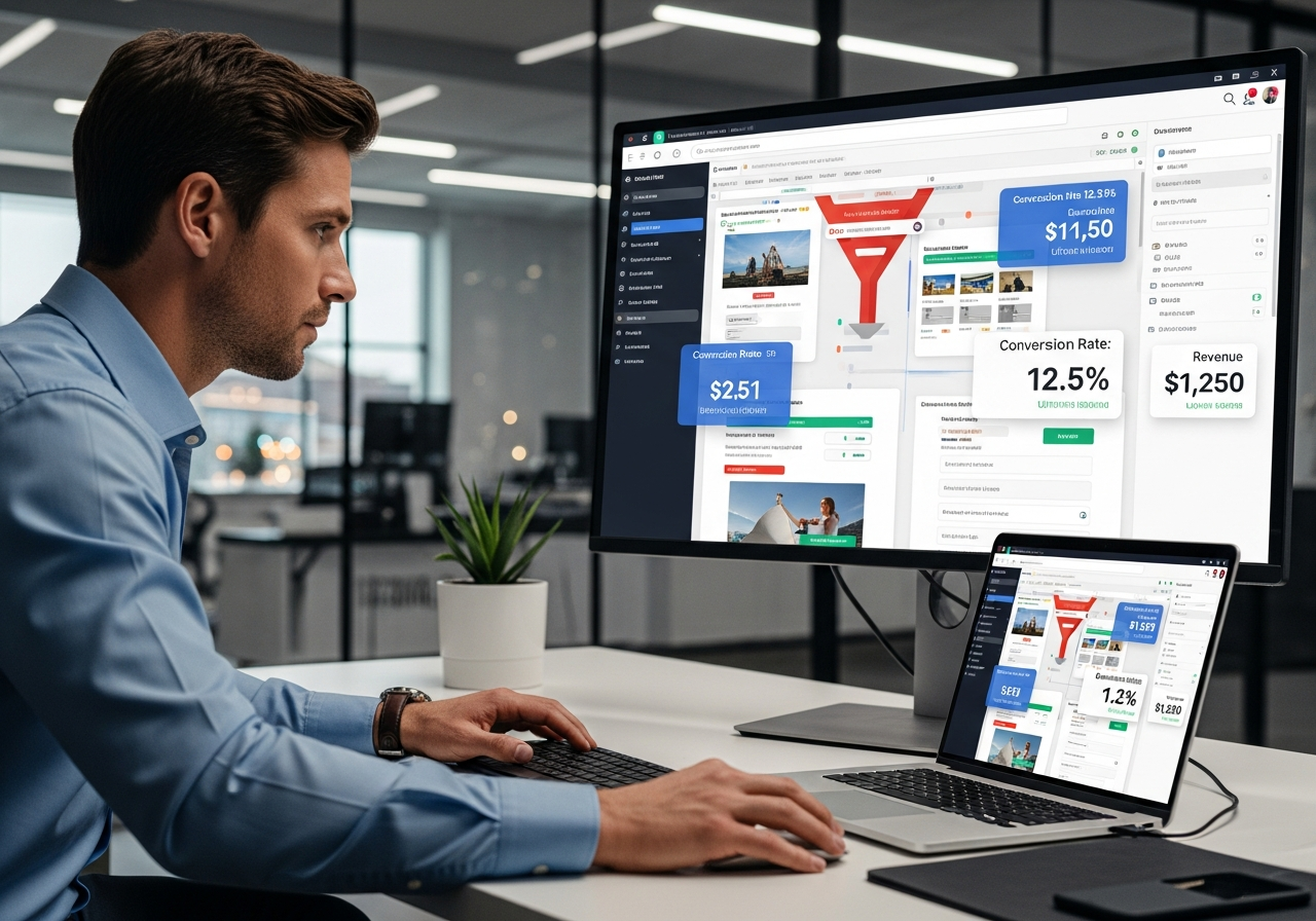Funnel engineer building high-converting landing pages