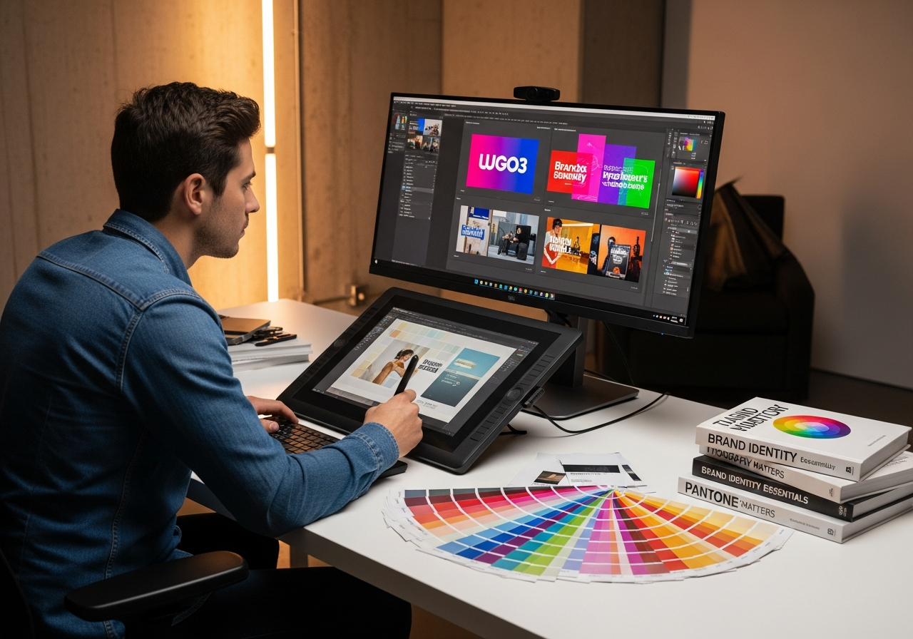 Graphic designer creating brand visuals and ad creatives