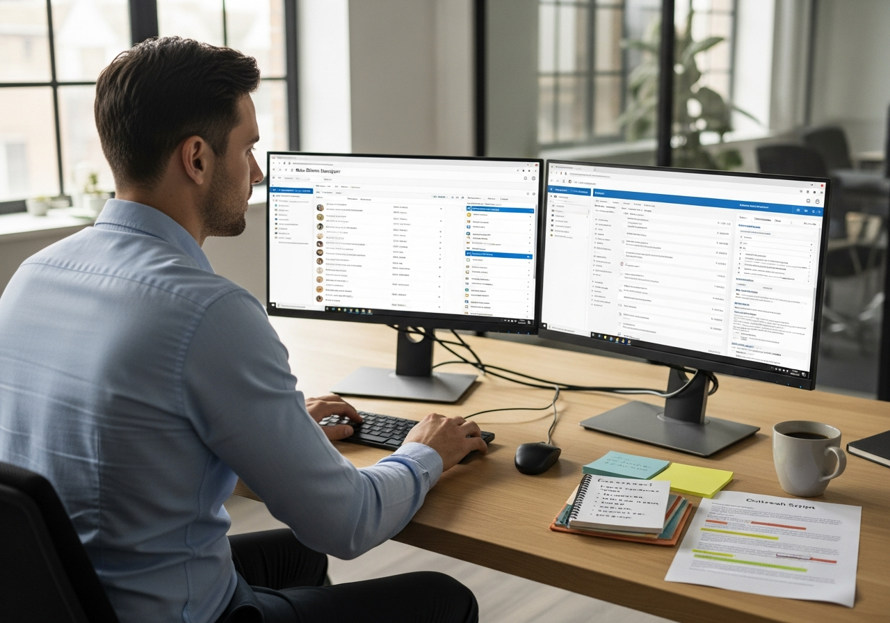 Lead generation specialist researching prospects on LinkedIn