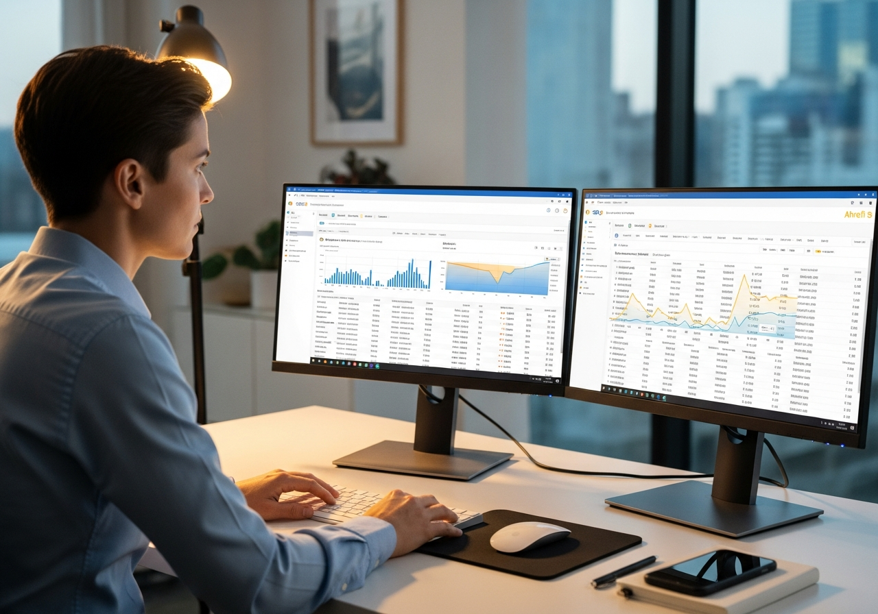 SEO expert analyzing search analytics dashboards
