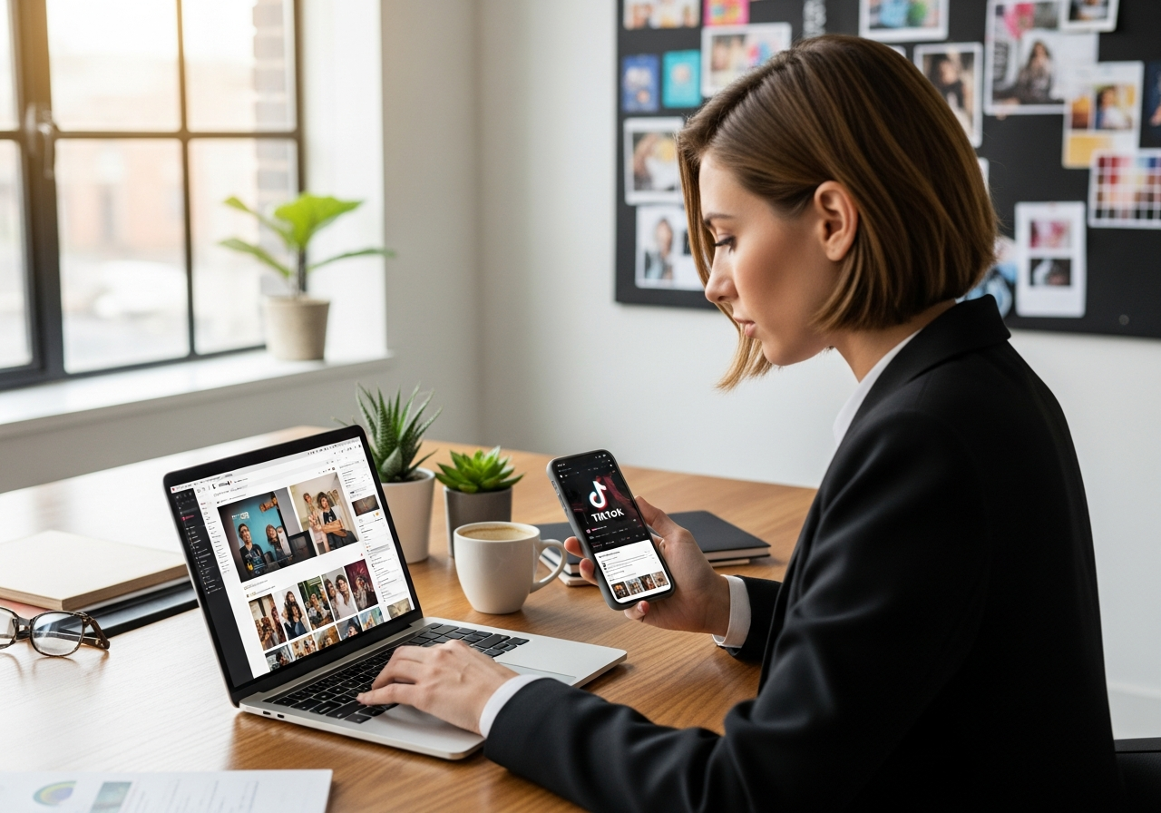 Social media manager creating and scheduling content