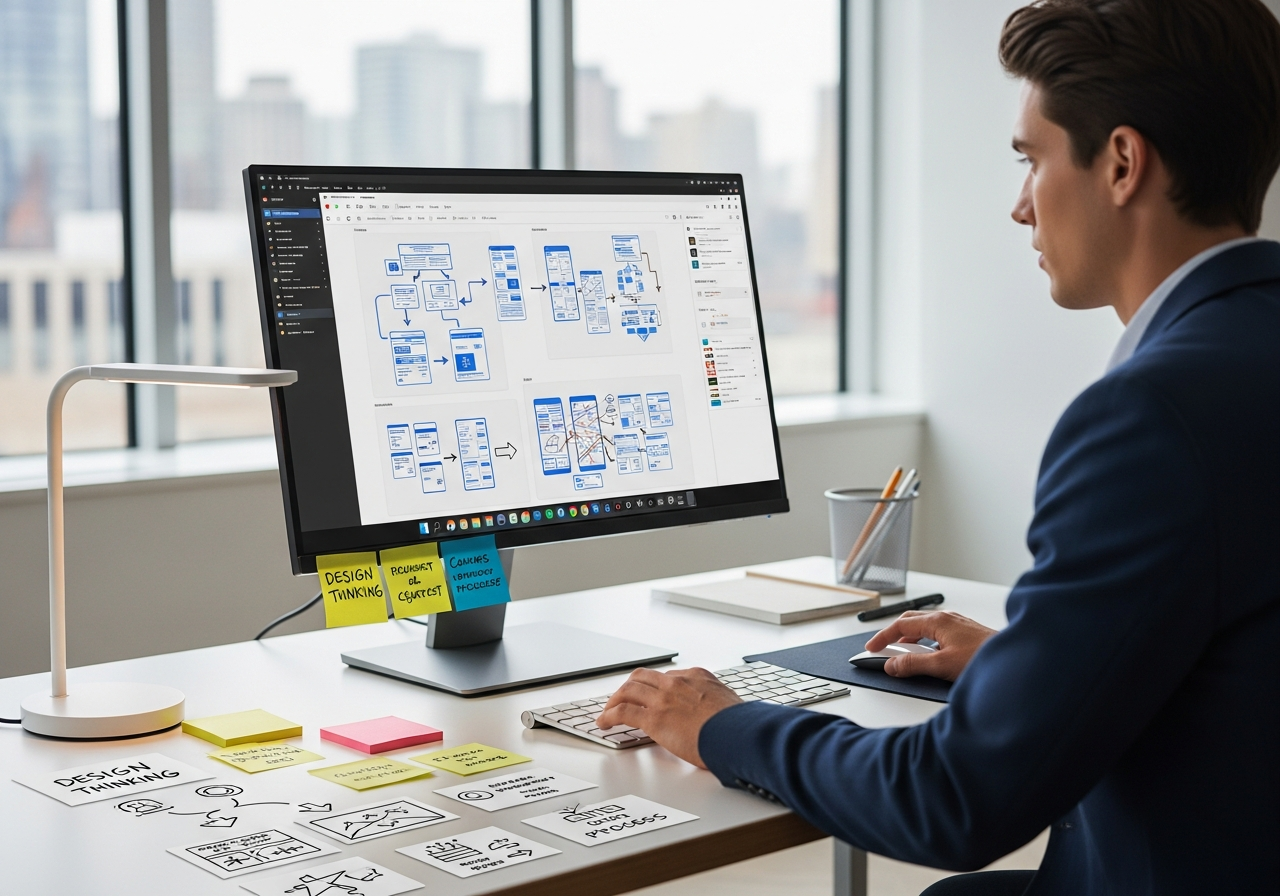 UI/UX designer working on wireframes in Figma