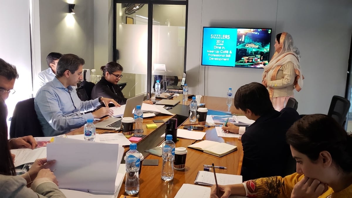 Talent Surge team in meeting room planning client operations