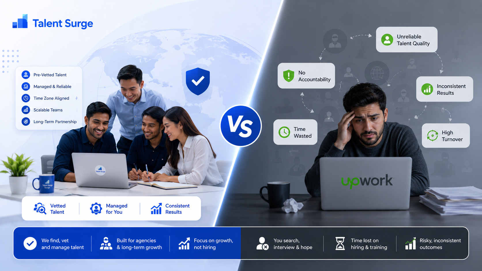 Talent Surge vs. Upwork: Why Agencies Are Switching to Managed Offshore Talent